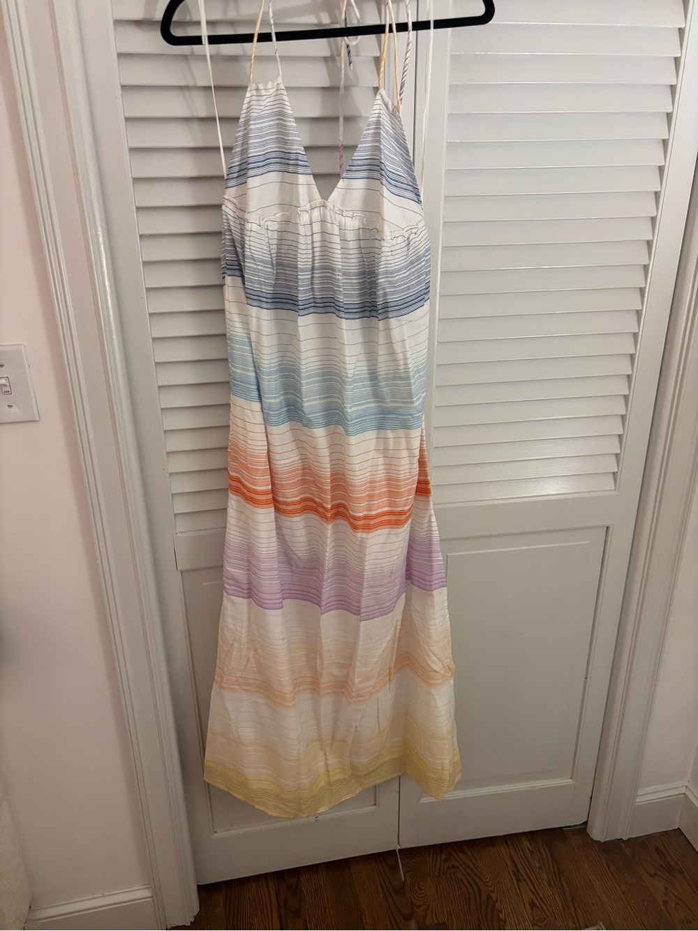 O'Neill Striped Midi Slip Dress in White with Blue, Orange, Purple, Yellow